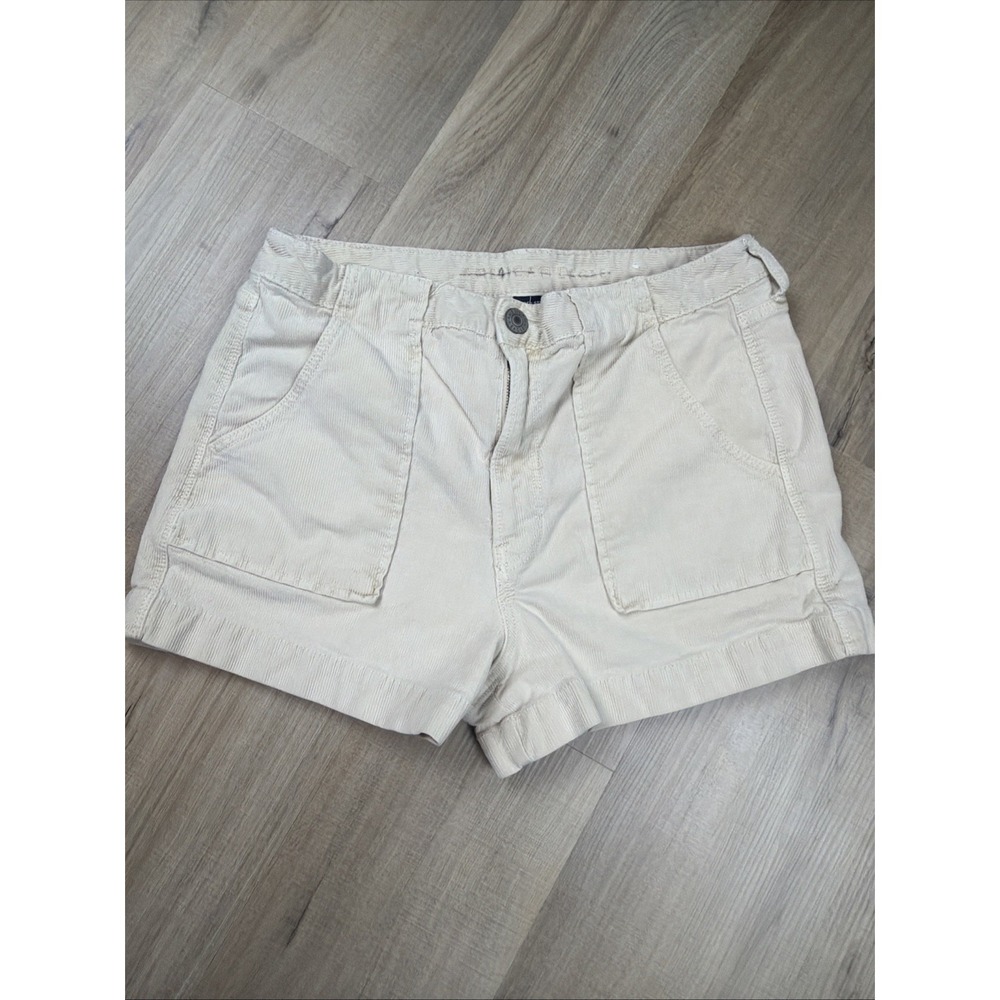 American Eagle Super Stretch Corduroy Shorts Women Size‎ 12 Cream Ivory Mid Rise